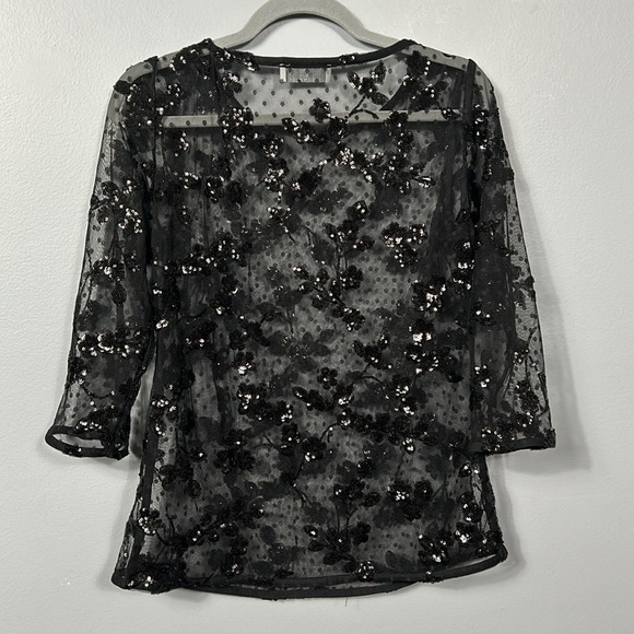 Wallis Black Mesh Net Sheer Sequin 3/4 Sleeve Tunic Top size US 8 - Picture 8 of 10